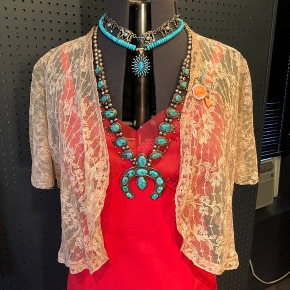 VINTAGE CREAM LACE BOLERO STYLE S/S JACKET - Picture 2 of 8